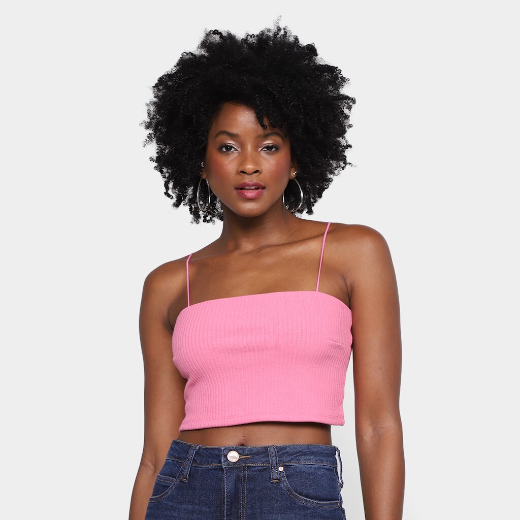 Top All's Cropped Alças Transpassado Canelado Feminino