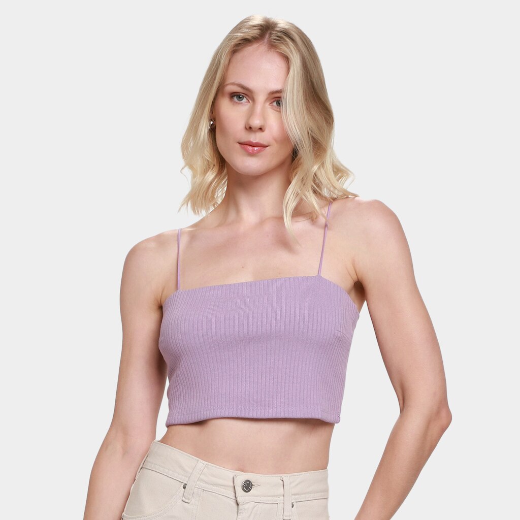 Top All's Cropped Alças Transpassado Canelado Feminino