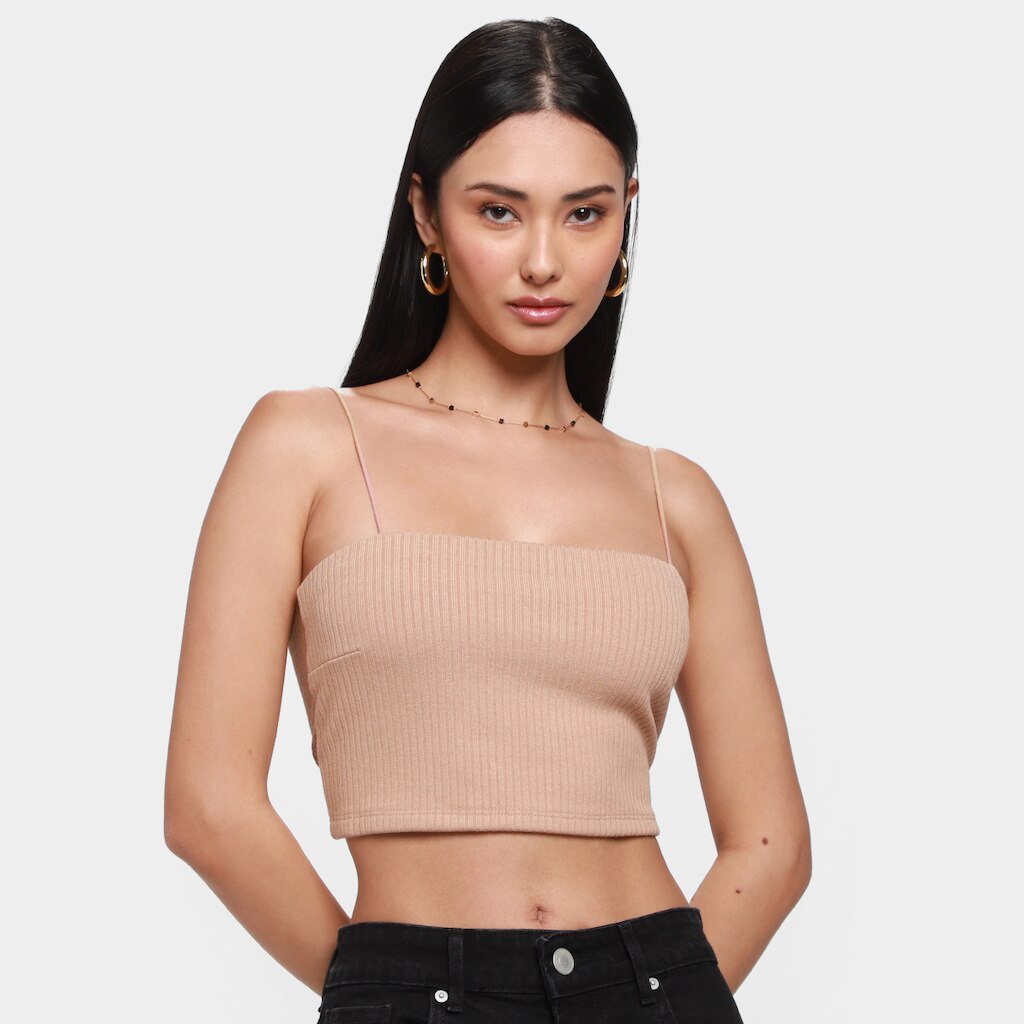 Top All's Cropped Alças Transpassado Canelado Feminino