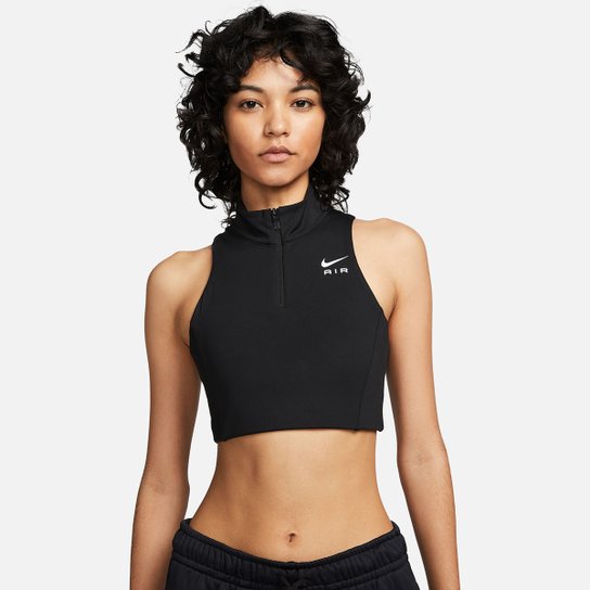 Top Com Bojo Removível Nike Air Gola Zíper Média Sustentação - Preto+Branco Menor preço em Top Com Bojo Removível Nike Air Gola Zíper Média Sustentação - Preto+Branco