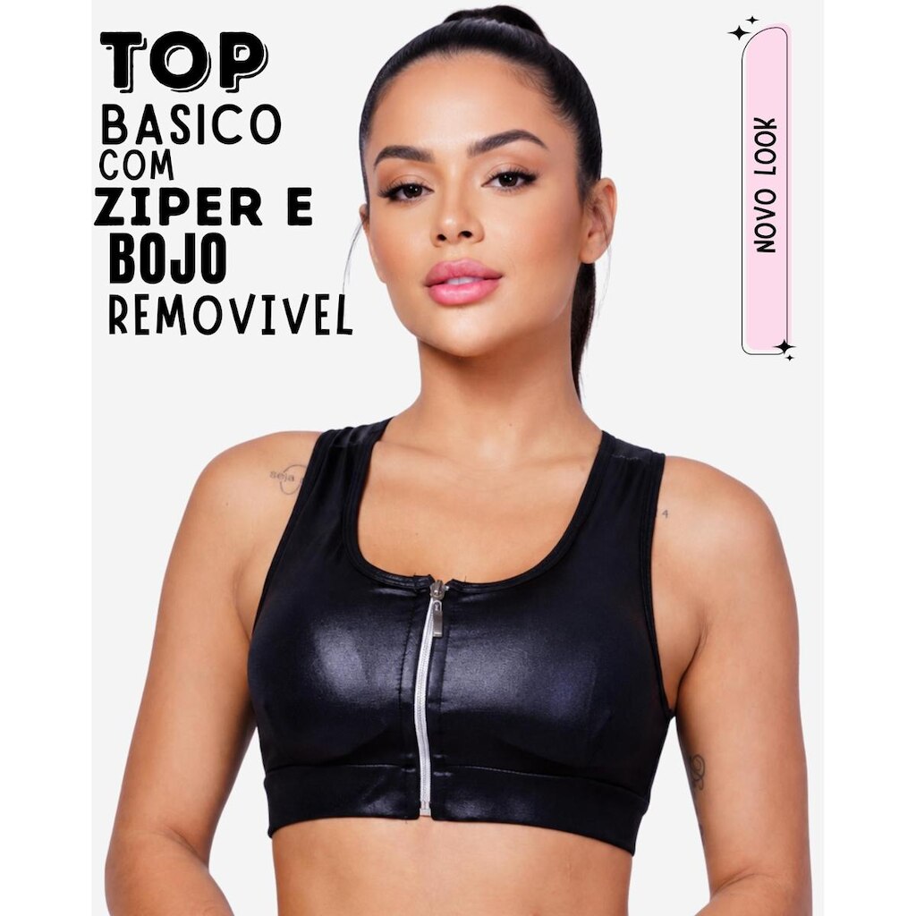 Top Com Zíper E Bojo Em Cirre Couro Fitness De Academia Wolfox