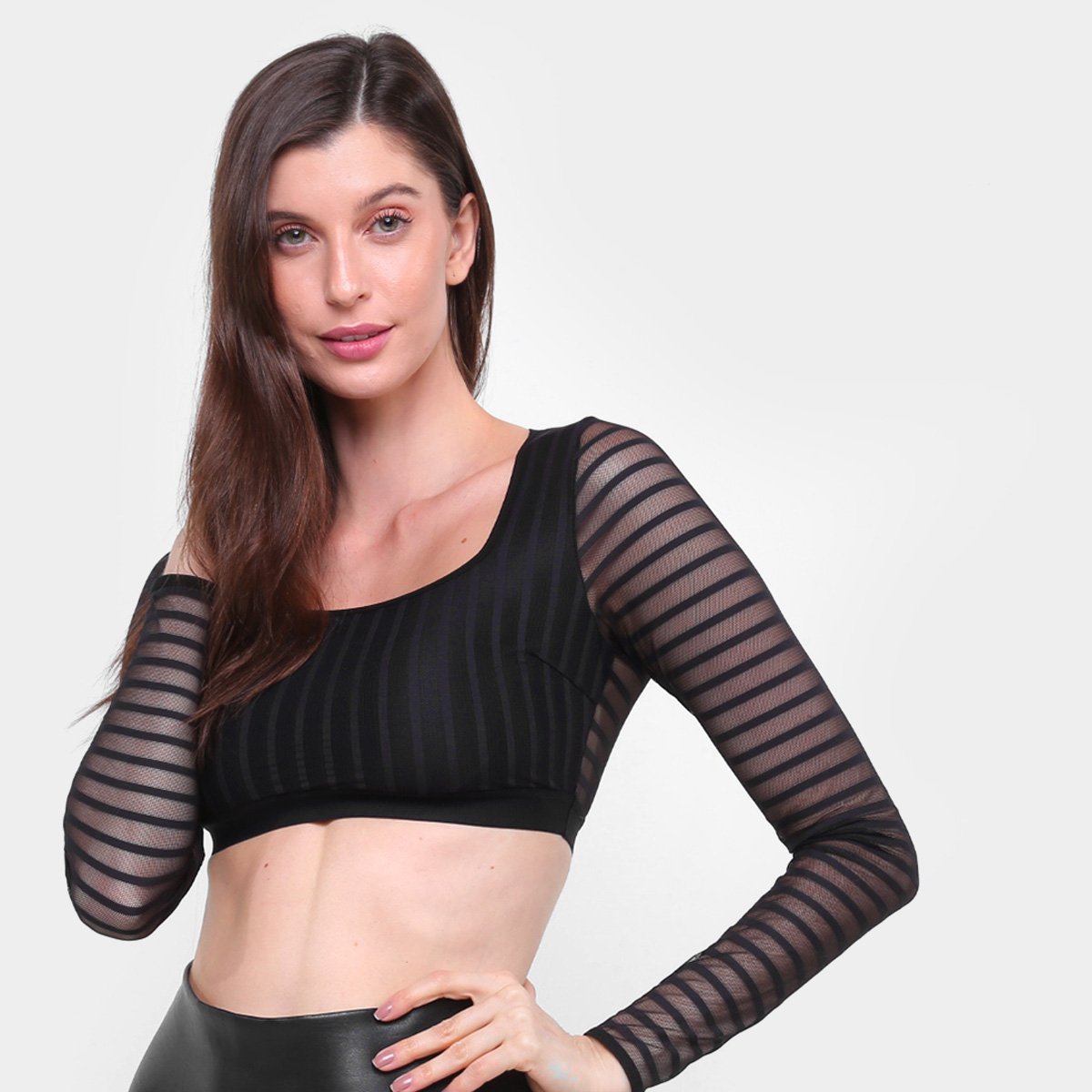 Top preto manga longa Clearance