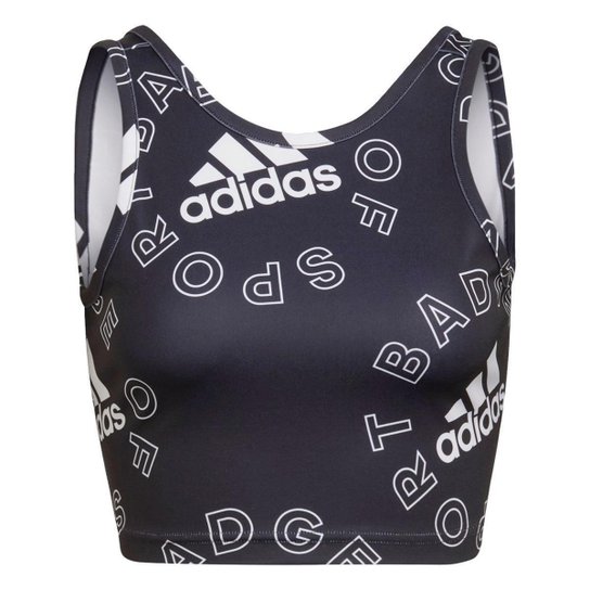 Top Cropped Estampado Designed to Move Adidas - Preto+Branco Menor preço em Top Cropped Estampado Designed to Move Adidas - Preto+Branco