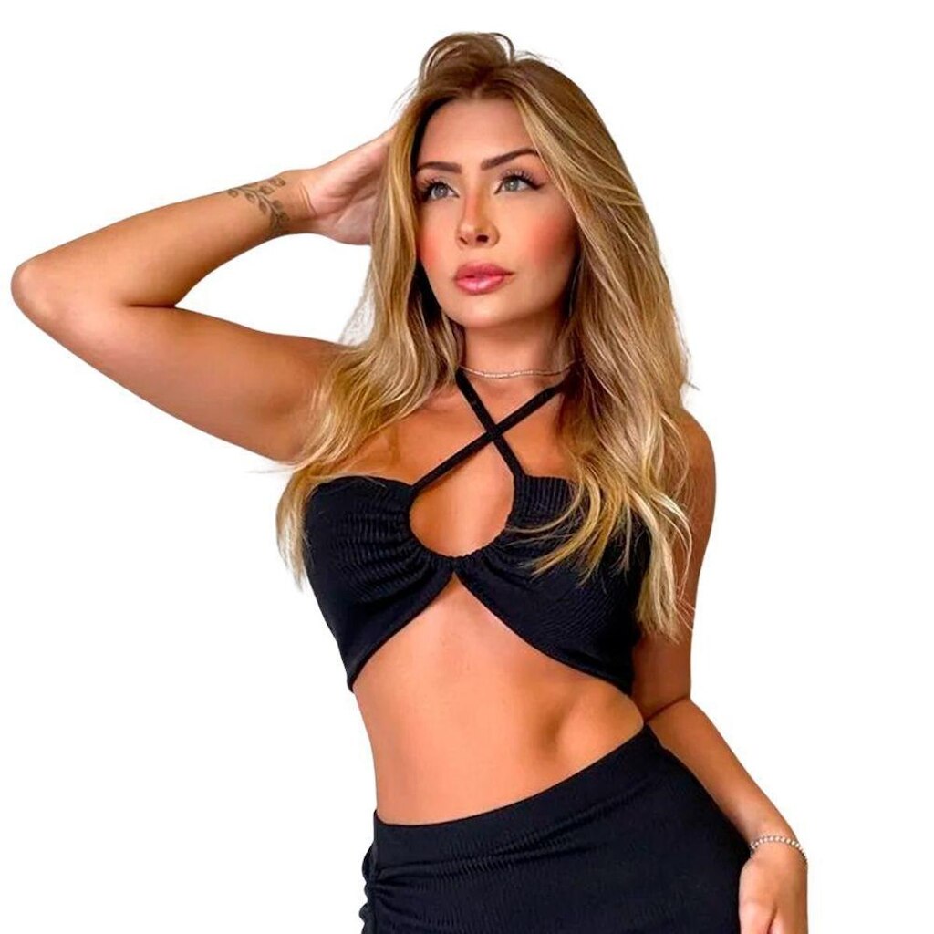 Top Cropped Faixa Canelado Feminino Multiuso Premium