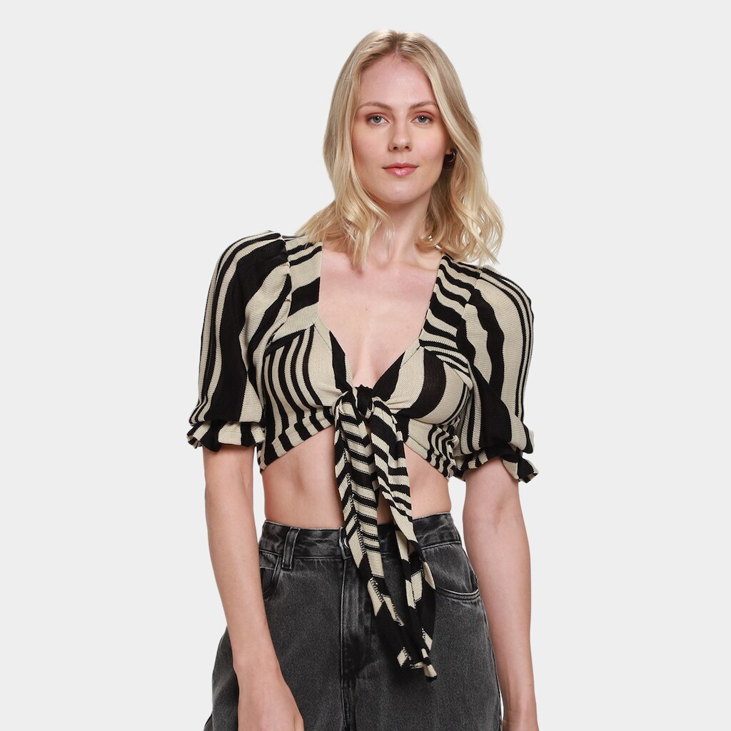 Top Cropped Mercatto Manga Longa Amarração Feminino