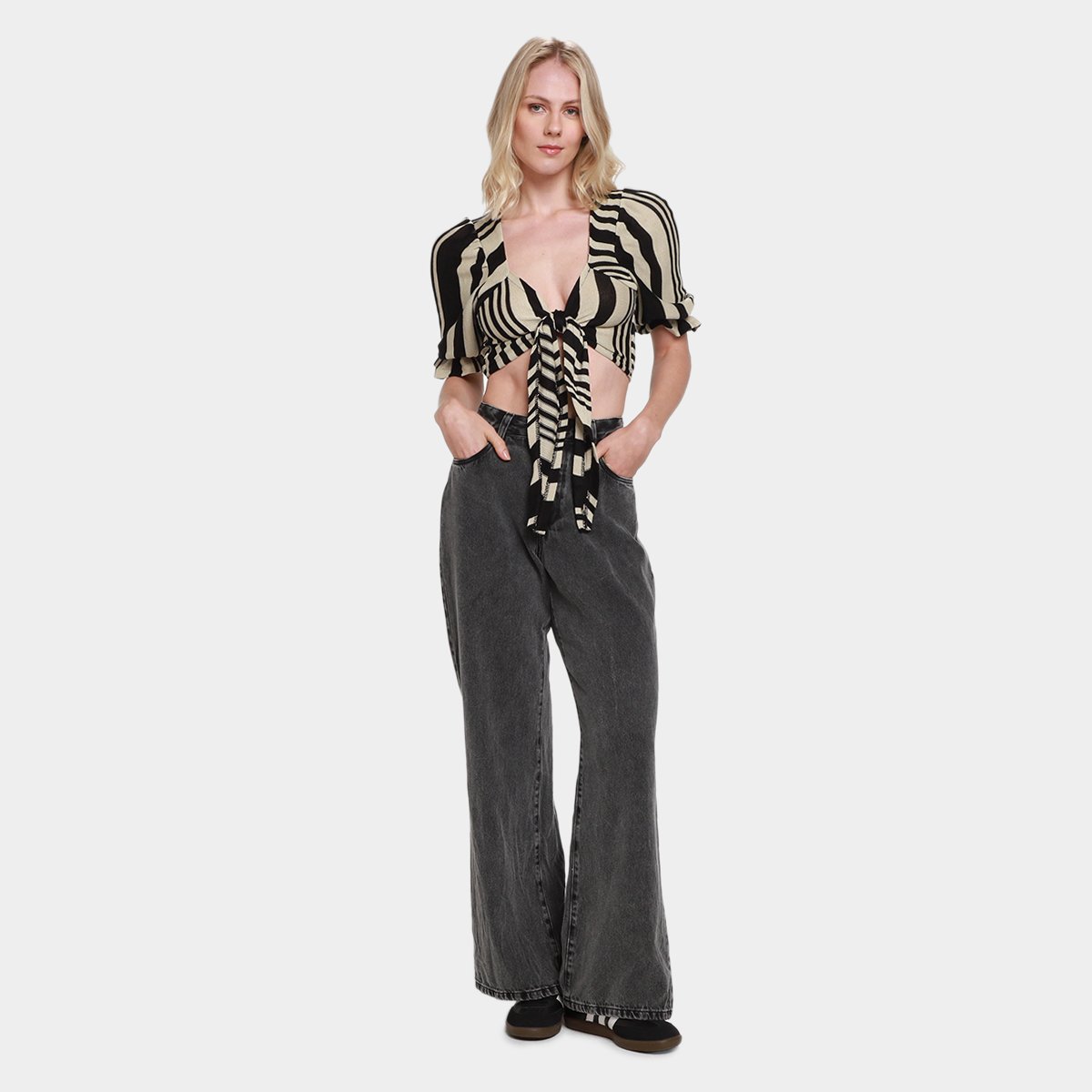 Top Cropped Mercatto Manga Longa Amarração Feminino - 3