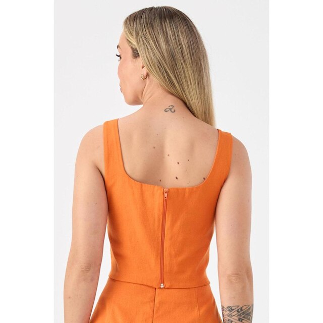 Top Cropped PKS Alfaiataria Linho Laranja