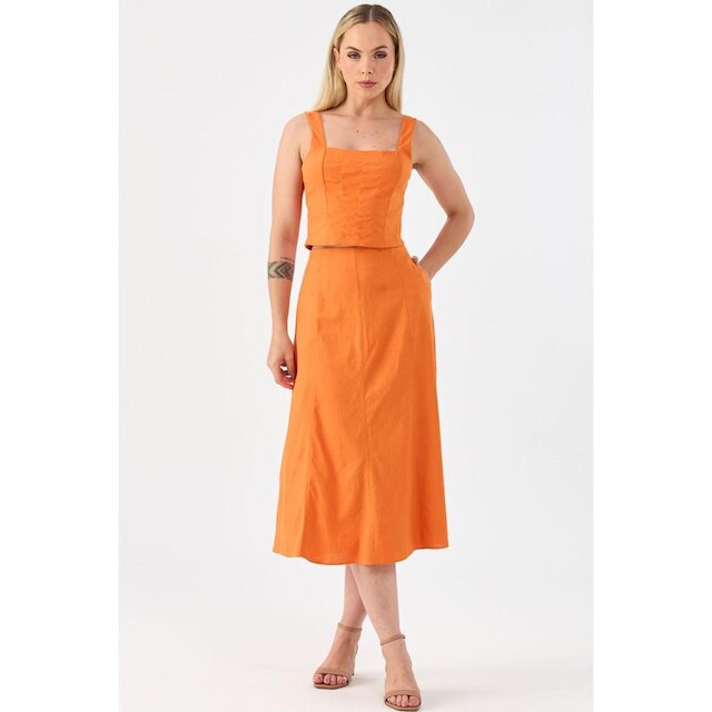 Top Cropped PKS Alfaiataria Linho Laranja