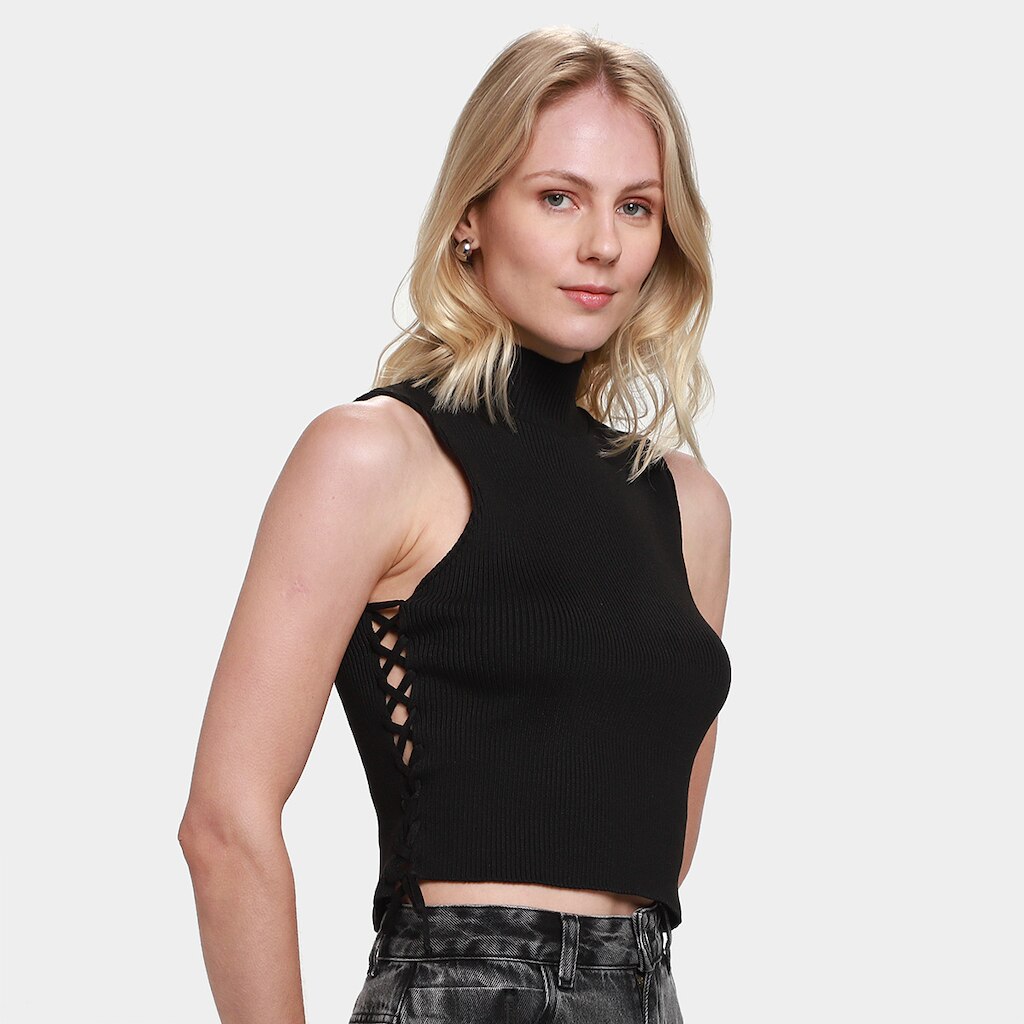 Top Cropped Tricô Mercatto Canelada Feminina