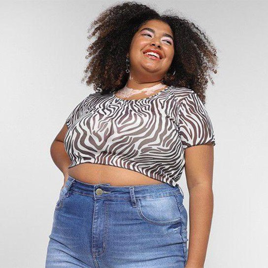 Top Cropped Vista Tule Estampado