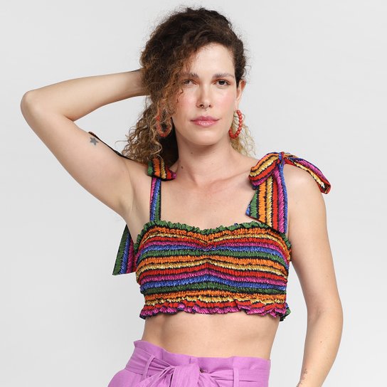 Top Farm Cropped Pomar Artesanal Feminino - Estampado Menor preço em Top Farm Cropped Pomar Artesanal Feminino - Estampado