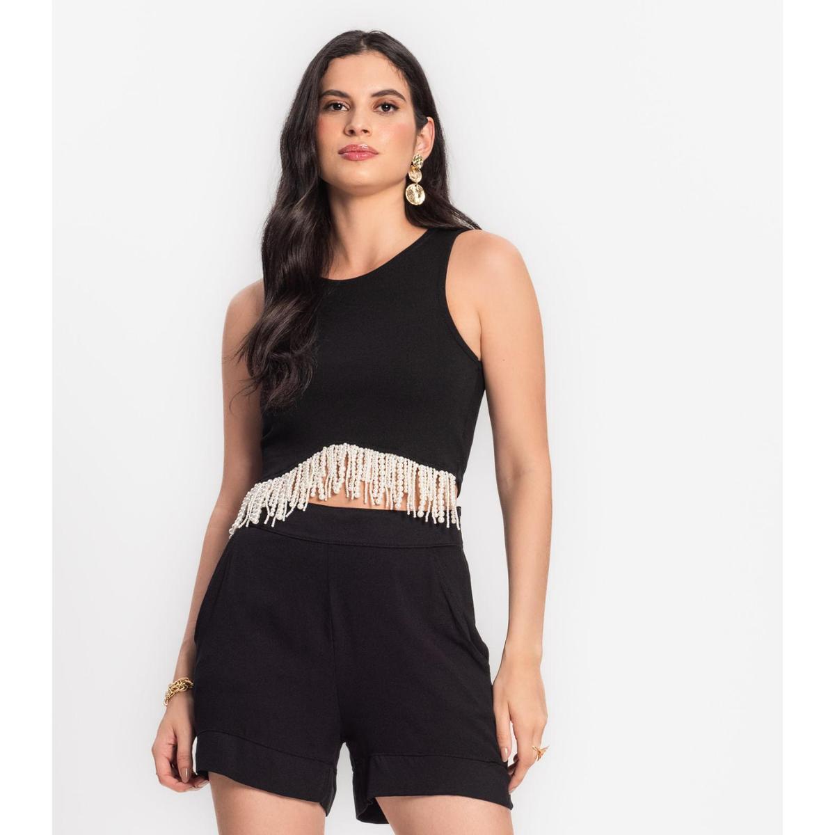 Top Feminino Em Ponto Roma Endless Preto - Preto | Netshoes