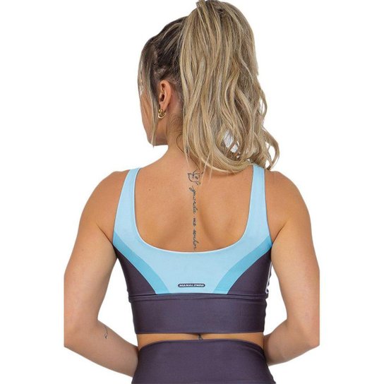 Top Feminino Fitness Black Stripes Preto Azul - Preto+Azul