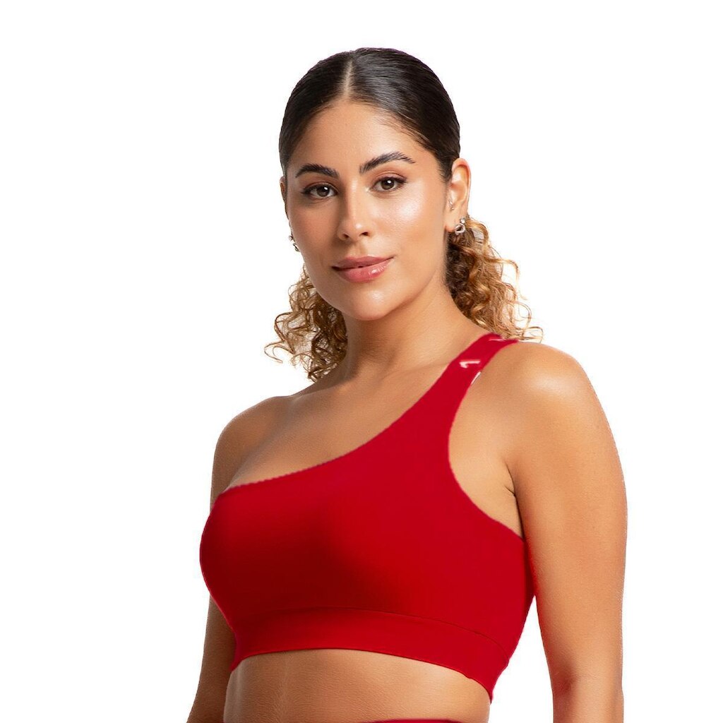 Top Feminino Poliamida Um Ombro Só Vermelho