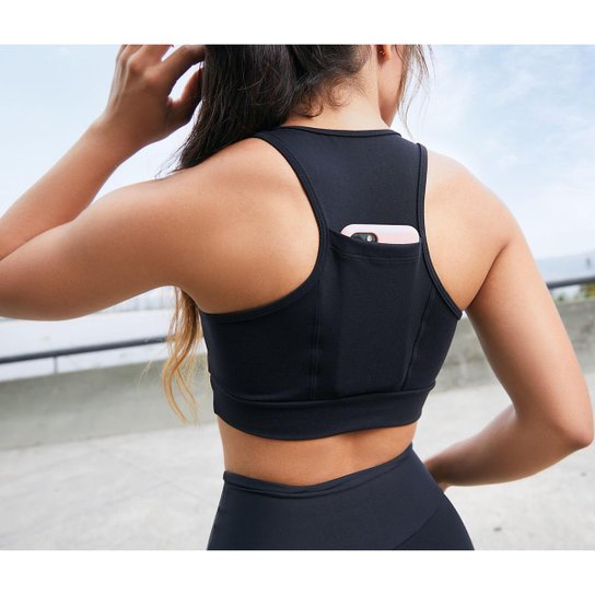 Top Fitness Dily Poliamida com Bolso nas Costas - Preto Menor preço em Top Fitness Dily Poliamida com Bolso nas Costas - Preto