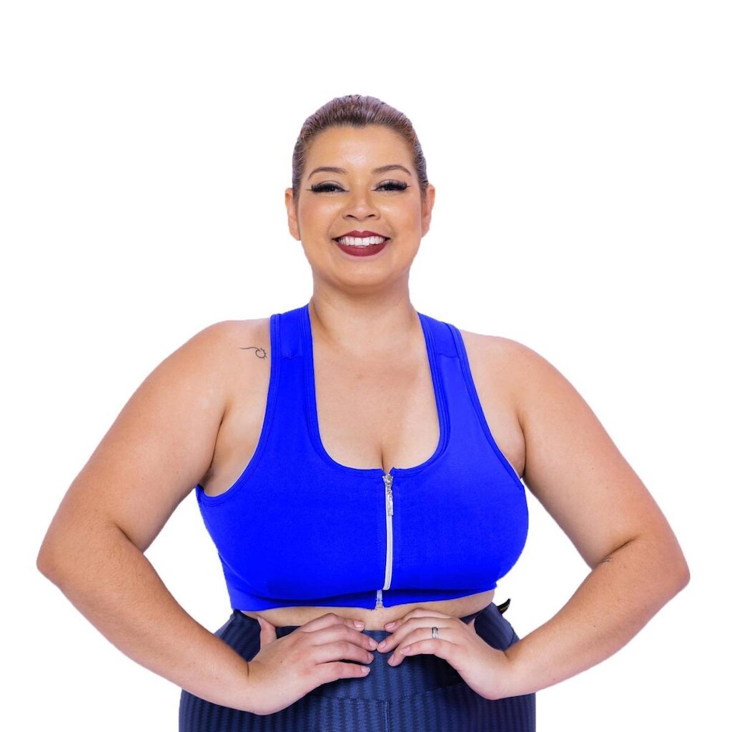 Top Fitness Feminino Plus Size G1 G2 G3 G4 Com Ziper E Bojo Removível WOLFOX