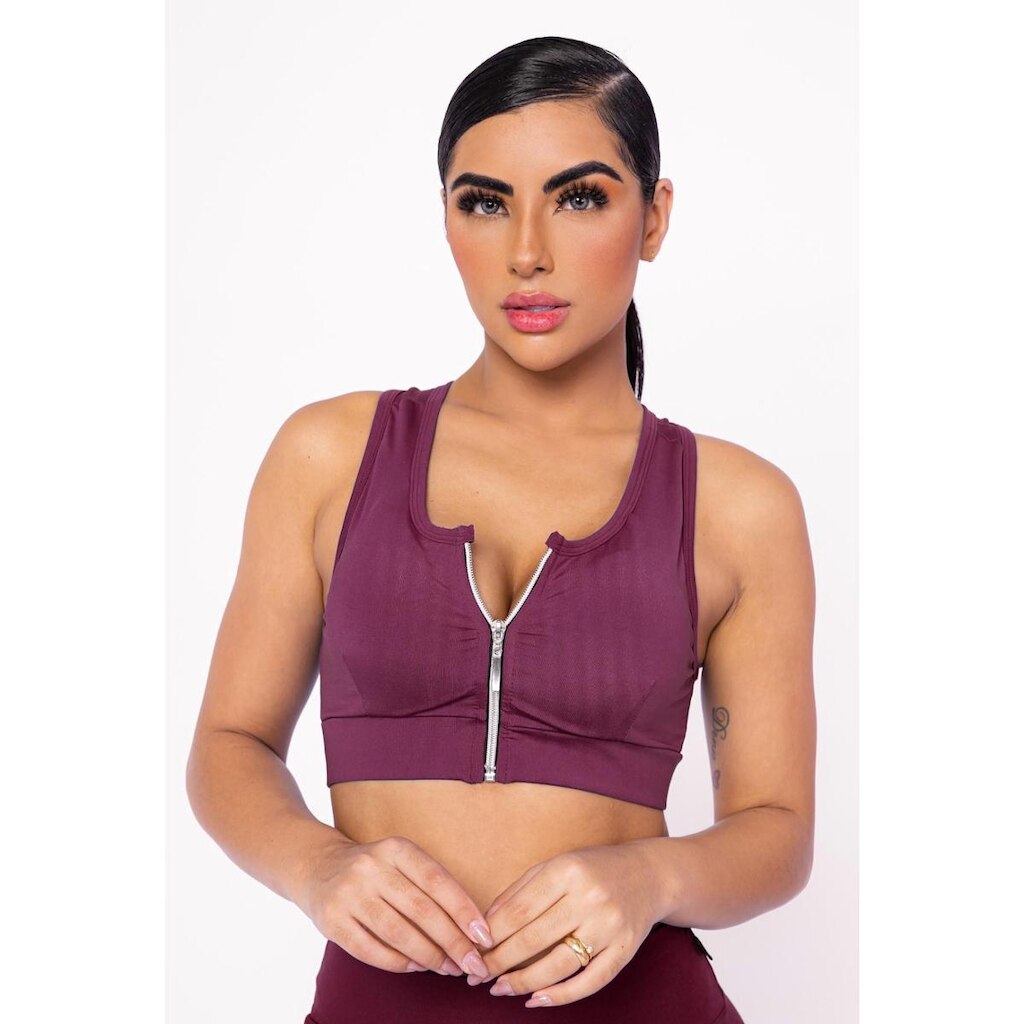 Top Fitness Plus Size Com Ziper E Bojo Removível WOLFOX