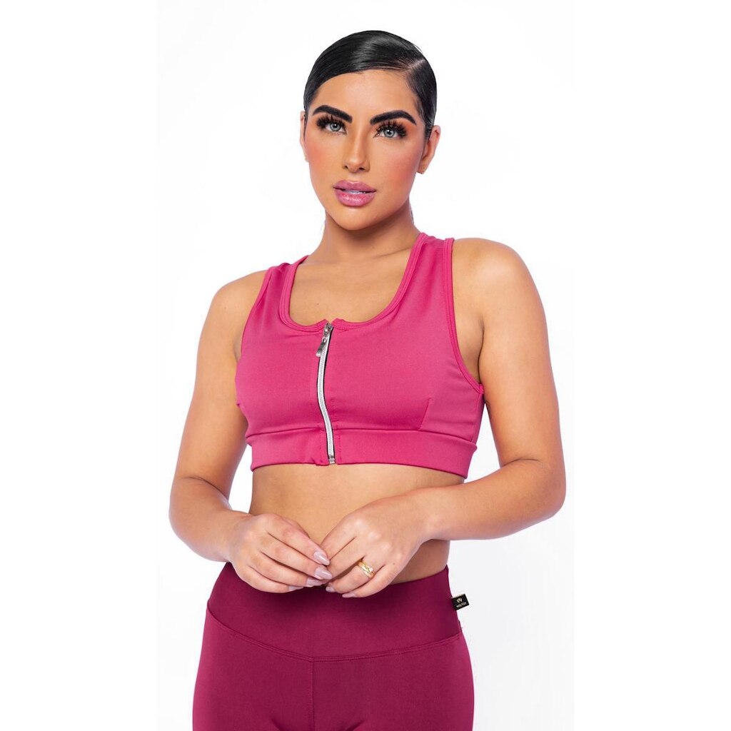 Top Fitness Plus Size Com Ziper E Bojo Removível WOLFOX
