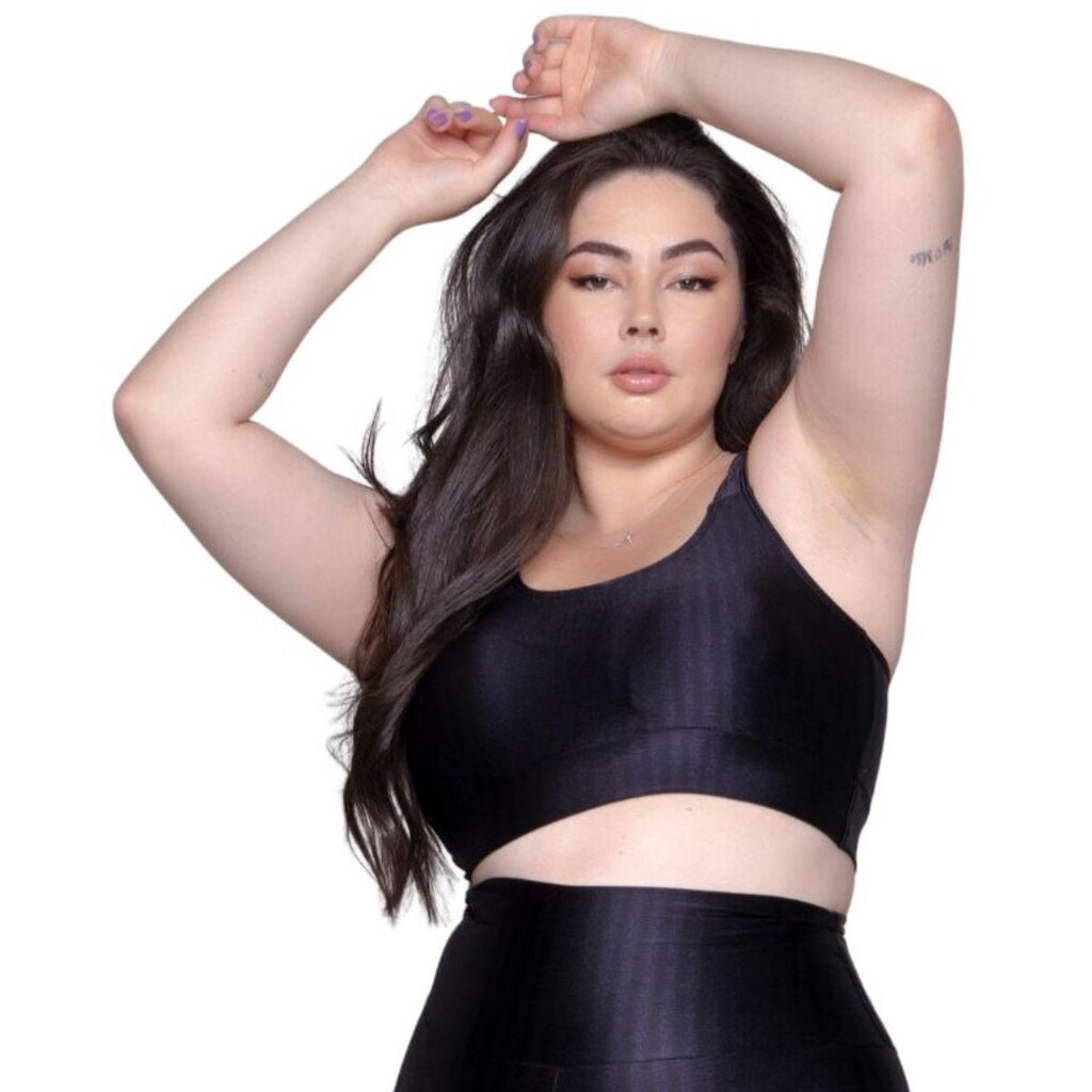 Top Fitness Plus Size New Zig 3D Plus Size Vekyo Com Bojo Removível Alta Compressão Academia