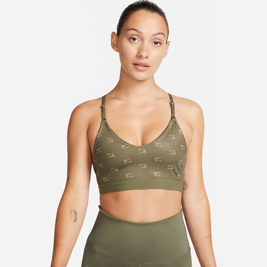 Top Nike Air Indy Light Bra - Oliva Menor preço em Top Nike Air Indy Light Bra - Oliva