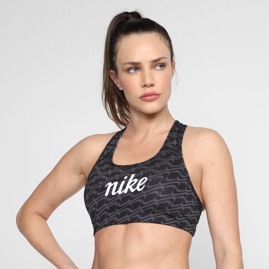 Top Nike Dri-Fit Swoosh Icon Clash Feminino - Preto+Marrom Menor preço em Top Nike Dri-Fit Swoosh Icon Clash Feminino - Preto+Marrom