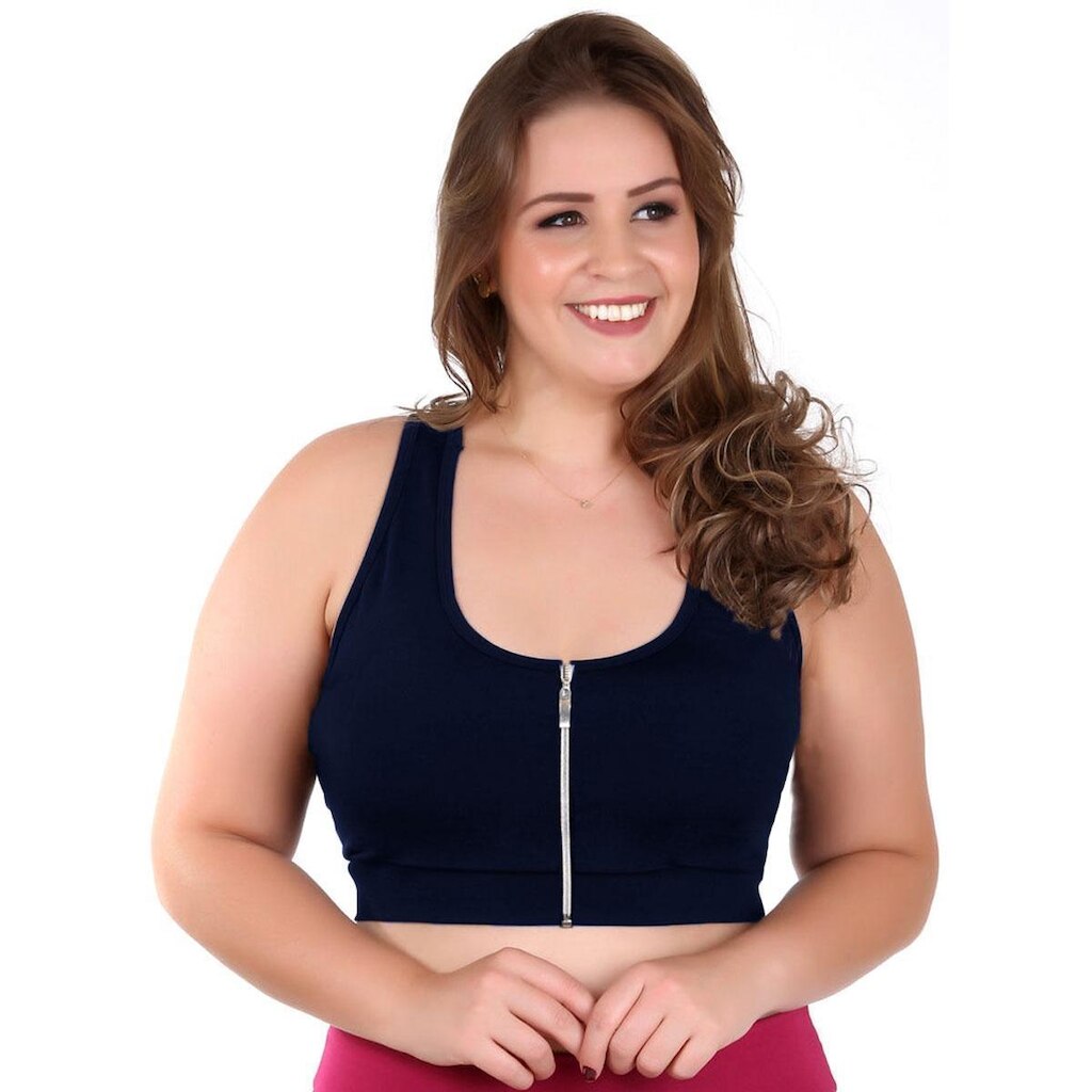 Top Plus Size Wolfox Com Zíper E Bojo Removível Feminino