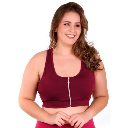 Top Plus Size Wolfox G1 ao G4 Com Zíper e Bojo Removível Feminino - Vinho Menor preço em Top Plus Size Wolfox G1 ao G4 Com Zíper e Bojo Removível Feminino - Vinho