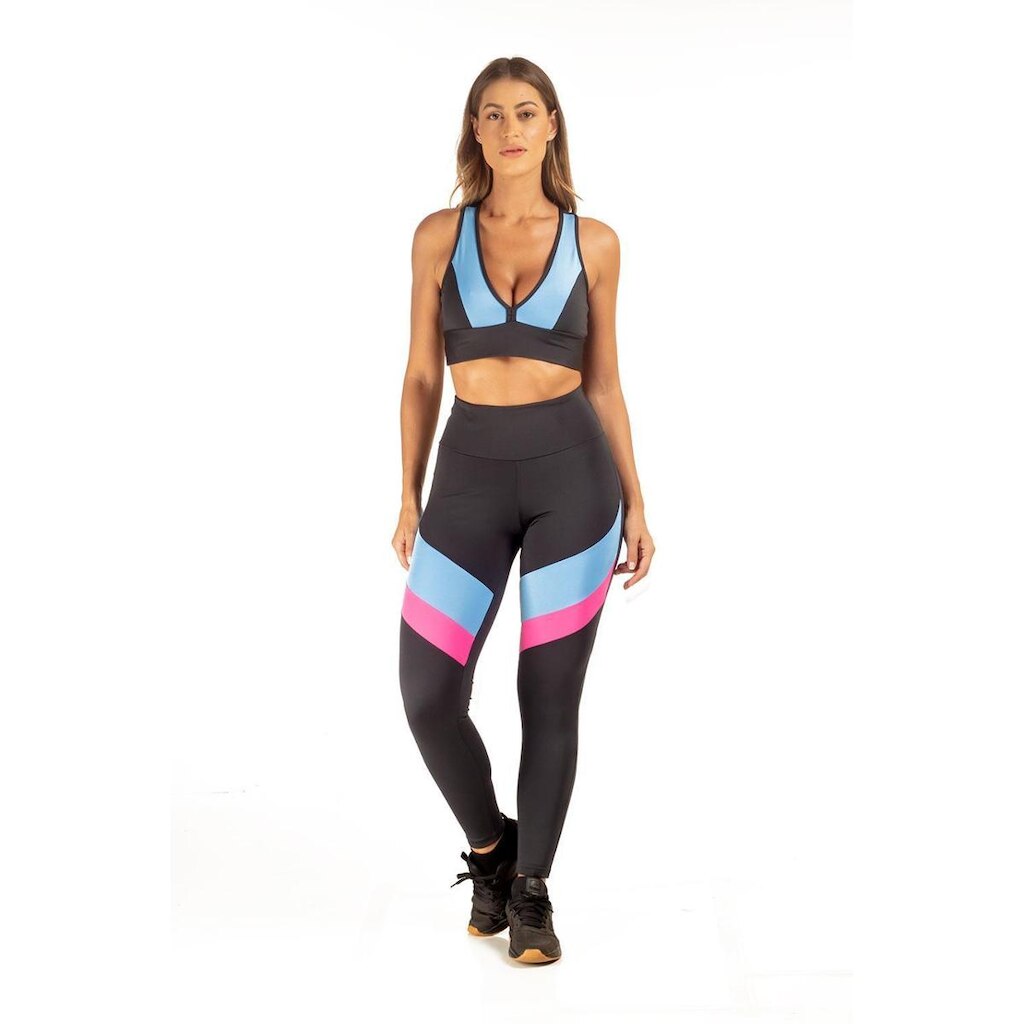 TOP SIMARA PRETO COM AMARELO NEON E ROSA P