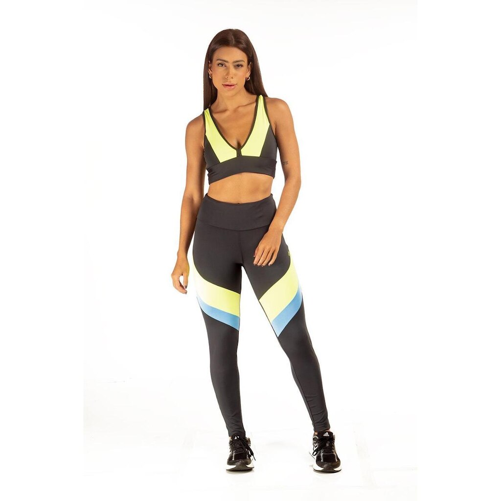 TOP SIMARA PRETO COM AMARELO NEON E ROSA P
