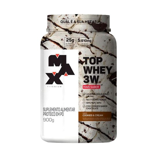 Top Whey 3W Mais Sabor 900g - 25g de Proteína Isolada - Concentrada - Hidrolisada - Cookies cream Menor preço em Top Whey 3W Mais Sabor 900g - 25g de Proteína Isolada - Concentrada - Hidrolisada - Cookies cream