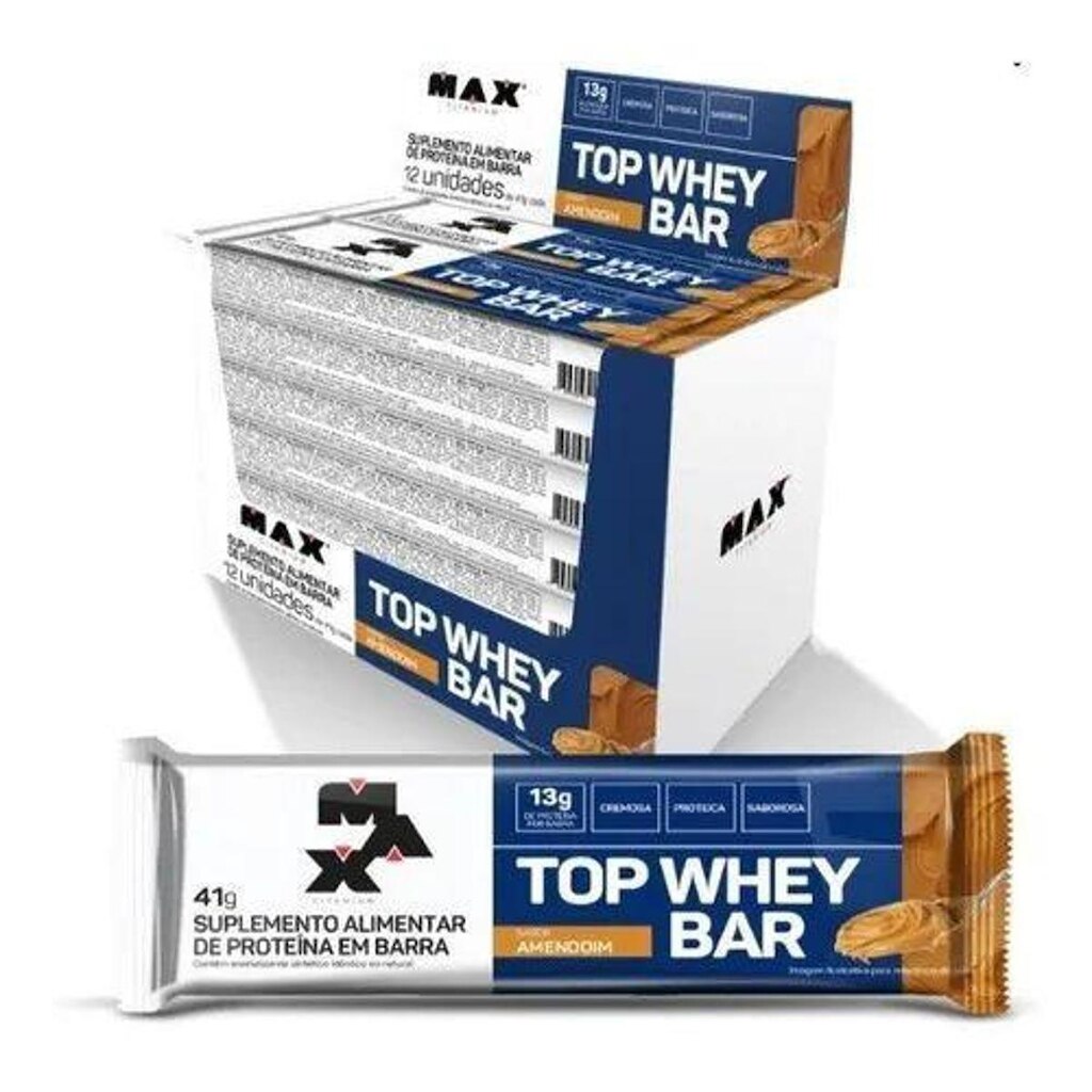 TOP WHEY BAR BARRA PROTEINA AMENDOIM 41g MAX TITANIUM 12UN