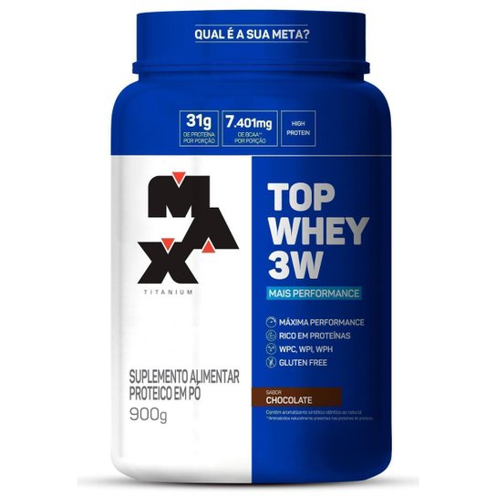 TOP WHEY PROTEIN 3W 900g ISOLADA CONC HID CHOCOLATE - MAX TITANIUM - Marrom Menor preço em TOP WHEY PROTEIN 3W 900g ISOLADA CONC HID CHOCOLATE - MAX TITANIUM - Marrom