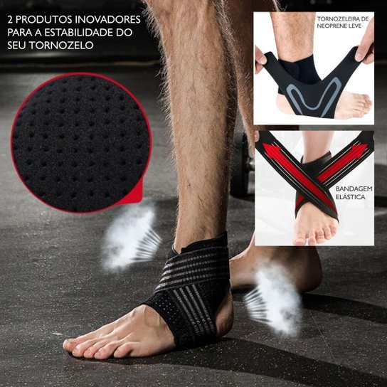 Tornozeleira Tensor Neoprene + Bandagem Elástica - Veidoorn - Preto
