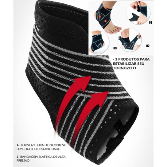 Tornozeleira Tensor Neoprene + Bandagem Elástica - Veidoorn - Preto