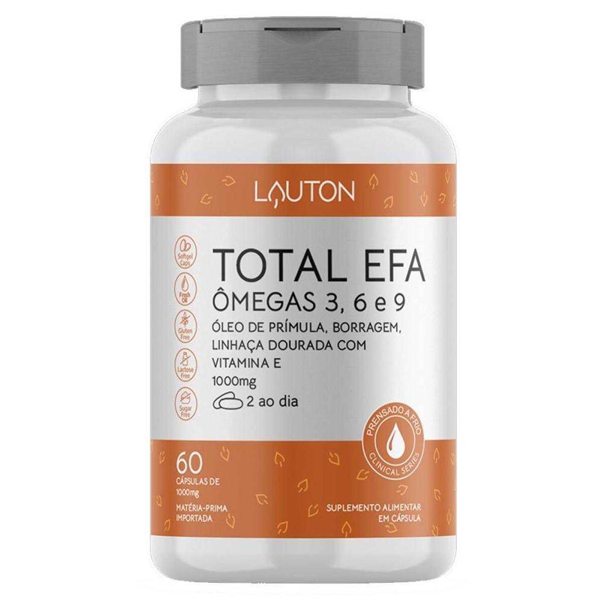 Total EFA Ômegas 3, 6 e 9 1000mg 60 Caps - Lauton Menor preço em Total EFA Ômegas 3, 6 e 9 1000mg 60 Caps - Lauton