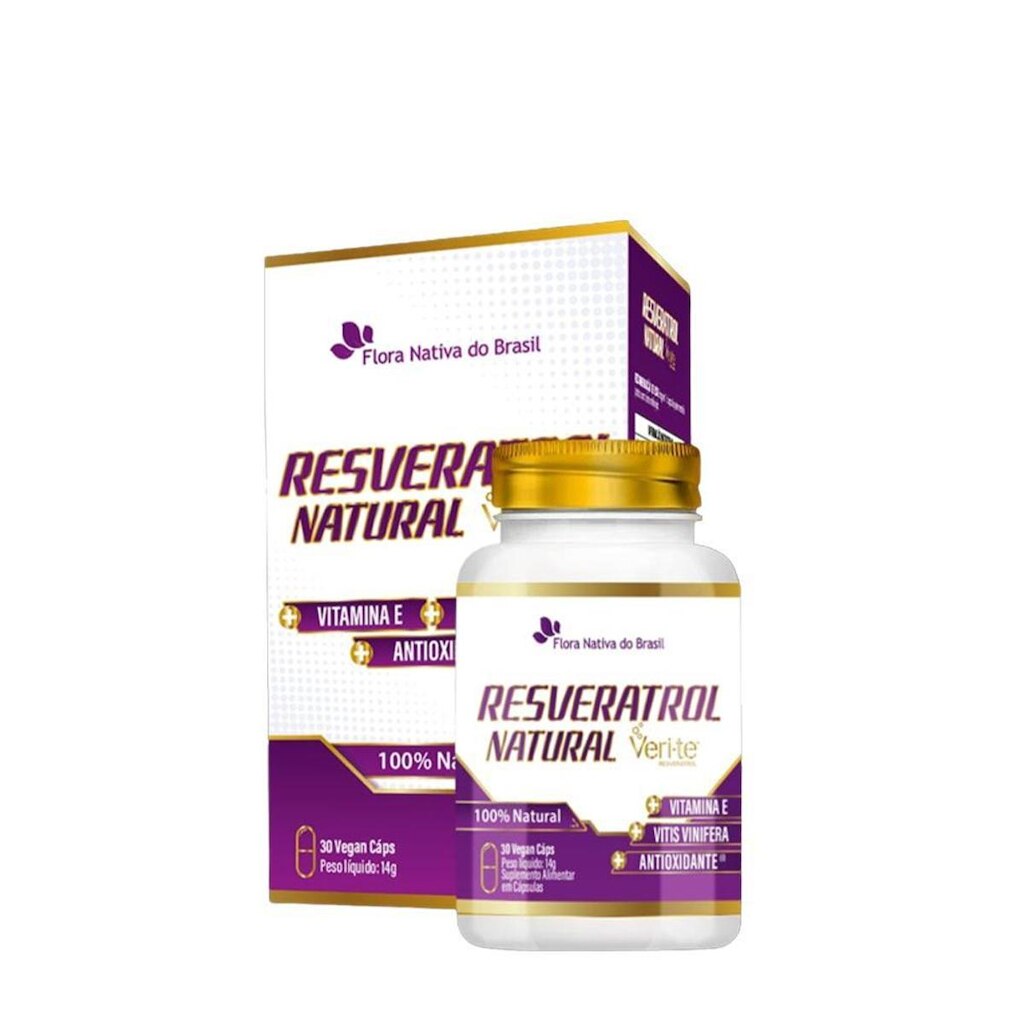 Trans Resveratrol Natural + Vitamina E + Semente de Uva 30 Cápsulas 450mg Vegano Antioxidante
