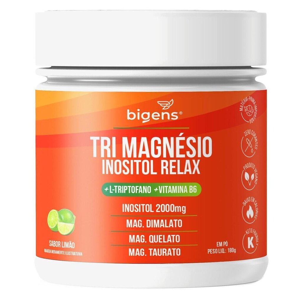 Tri Magnésio Inositol Triptofano + Vitamina B6 180g - Limão -  Bigens