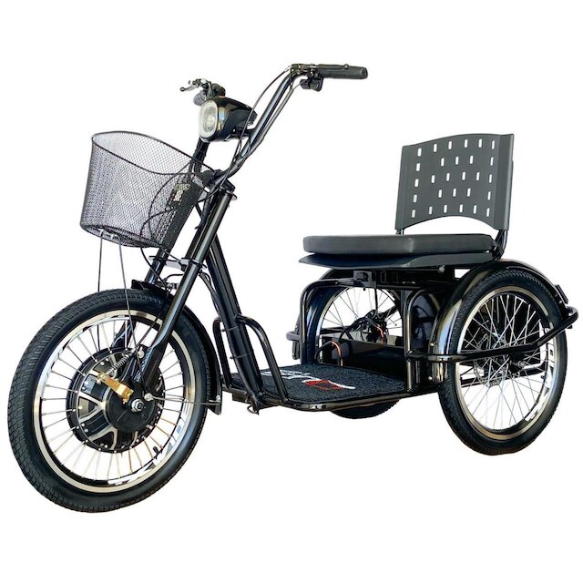 Triciclo 800W Assento com Almofada Freio a Disco Alarme Fox Preto