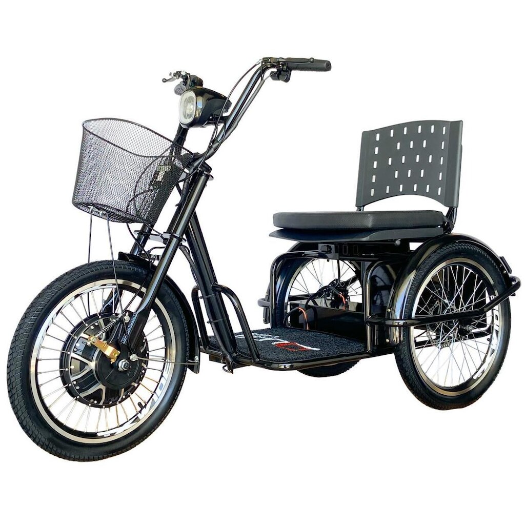 Triciclo 800W Assento com Almofada Freio a Disco Alarme Fox Preto