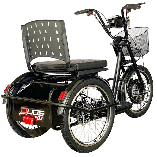 Triciclo 800W Assento com Almofada Freio a Disco Alarme Fox Preto