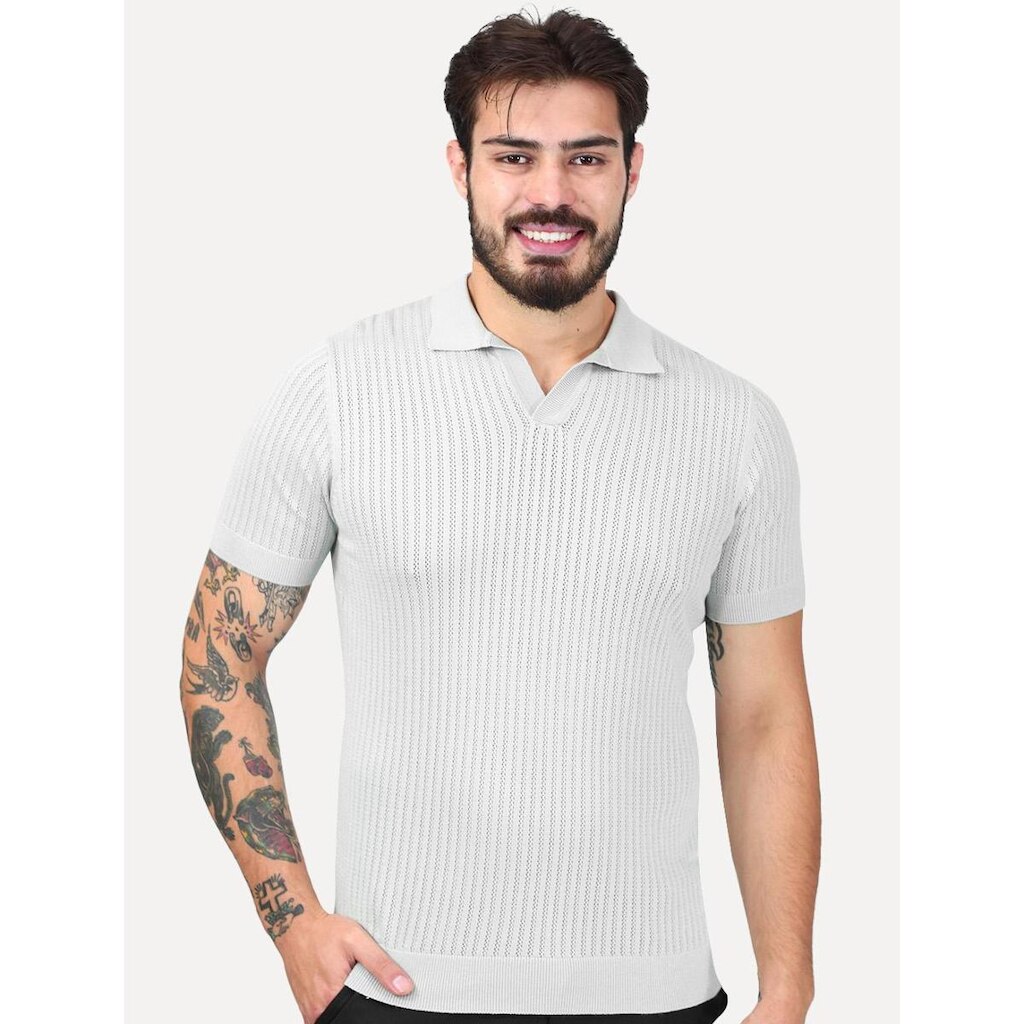 Tricô Dixen Manga Curta Gola Polo Cinza