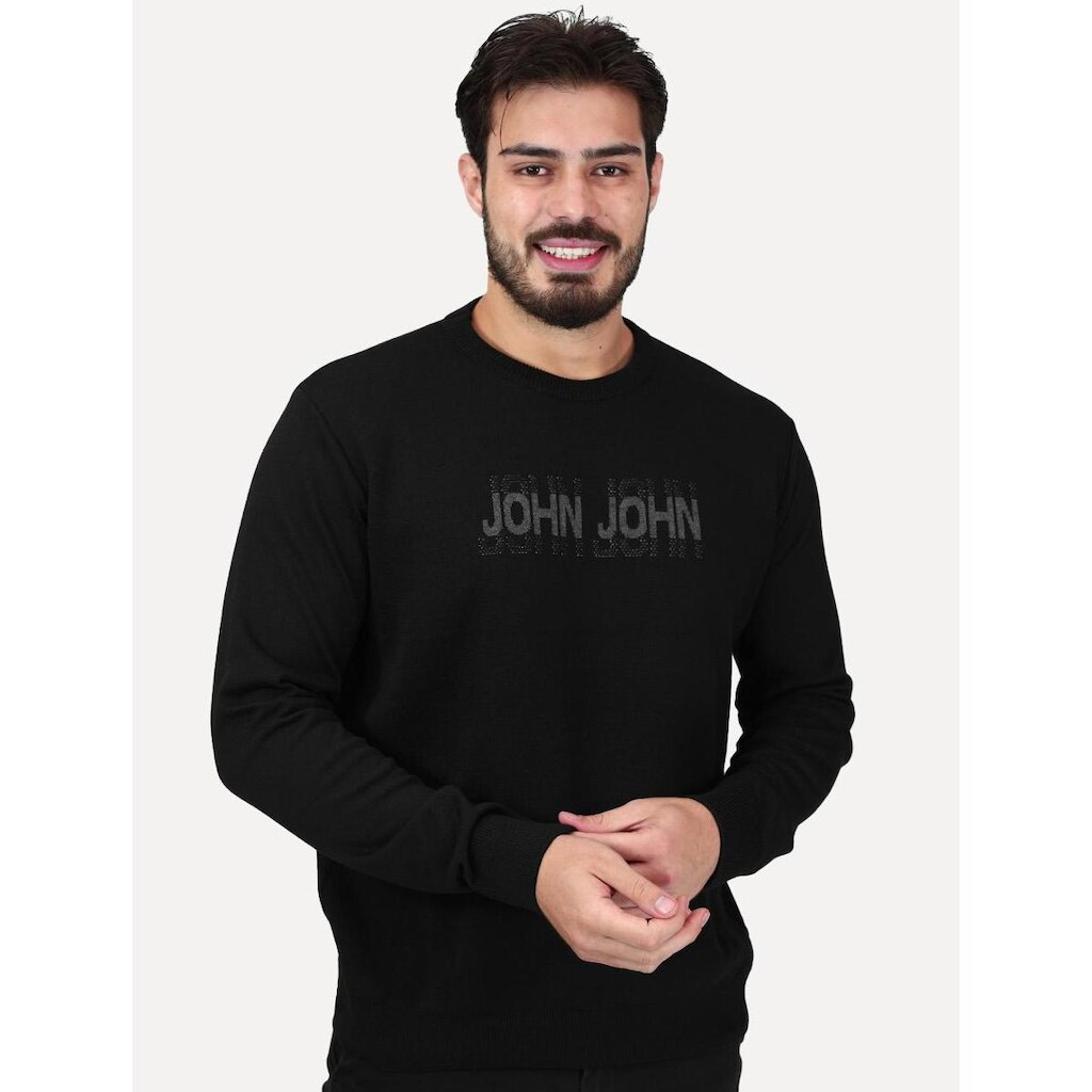 Tricot John John Masculino Shadow Logo Preto