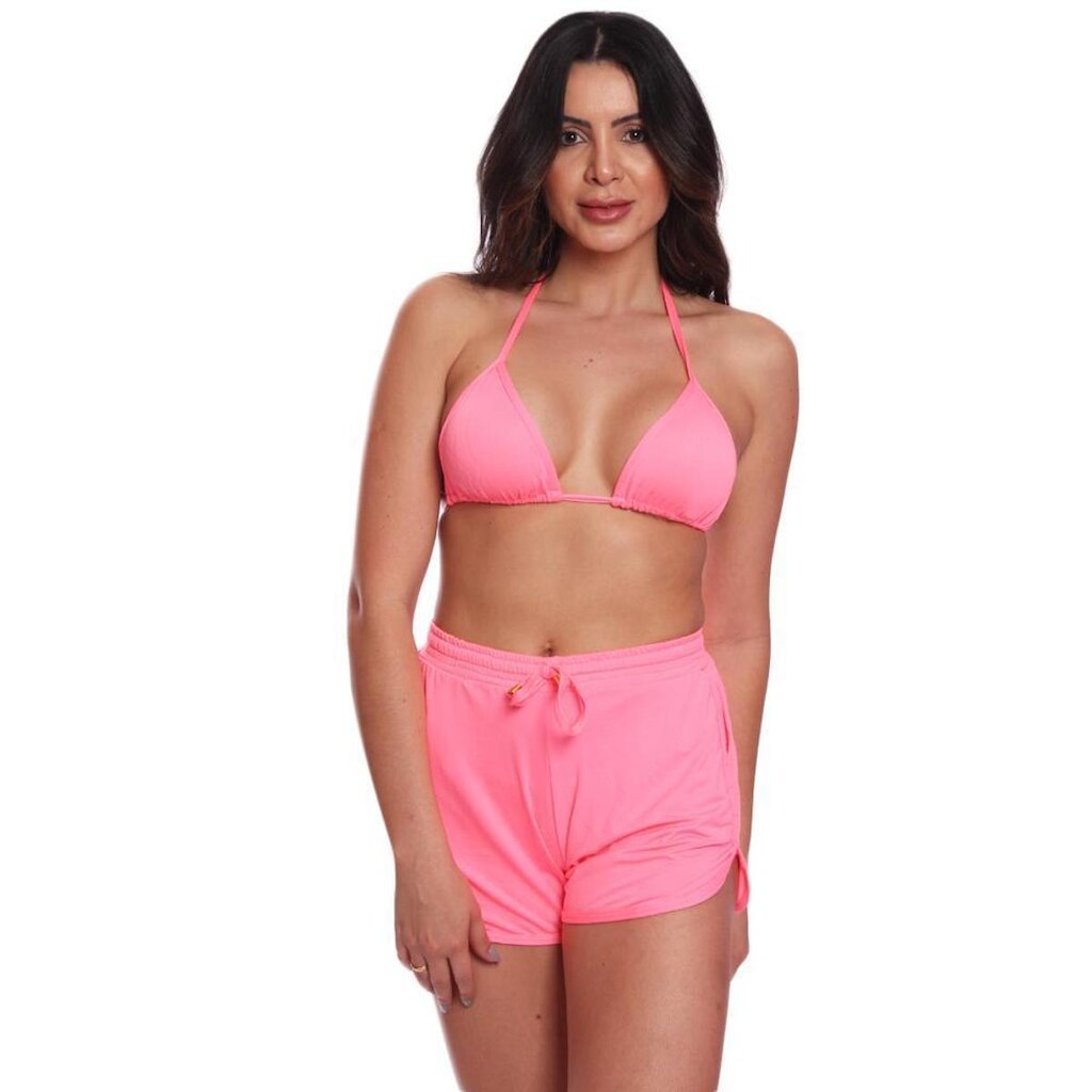 Triquini Conjunto Regulador + Short Verão Praia Rosa