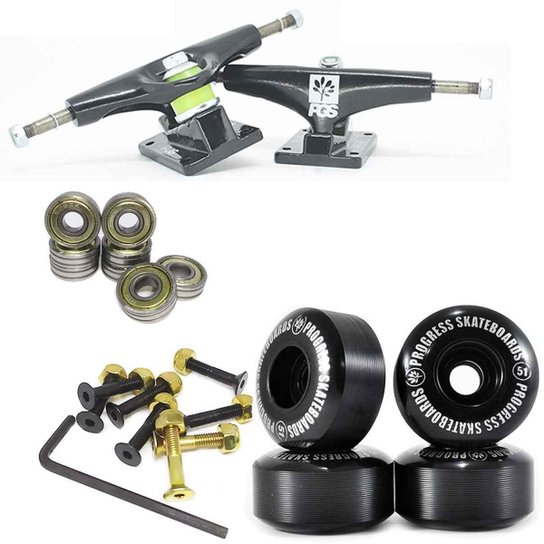 Truck de skate Montado Semi Profissional 129mm, rolamento Abec 1 parafuso 3/8 e Roda PGS 51mm PRETA - Preto Menor preço em Truck de skate Montado Semi Profissional 129mm, rolamento Abec 1 parafuso 3/8 e Roda PGS 51mm PRETA - Preto