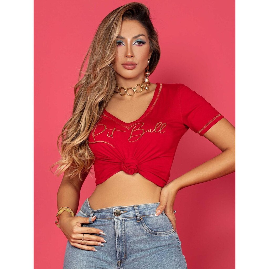 TShirt Feminina Gola V Lançamento Pit Bull