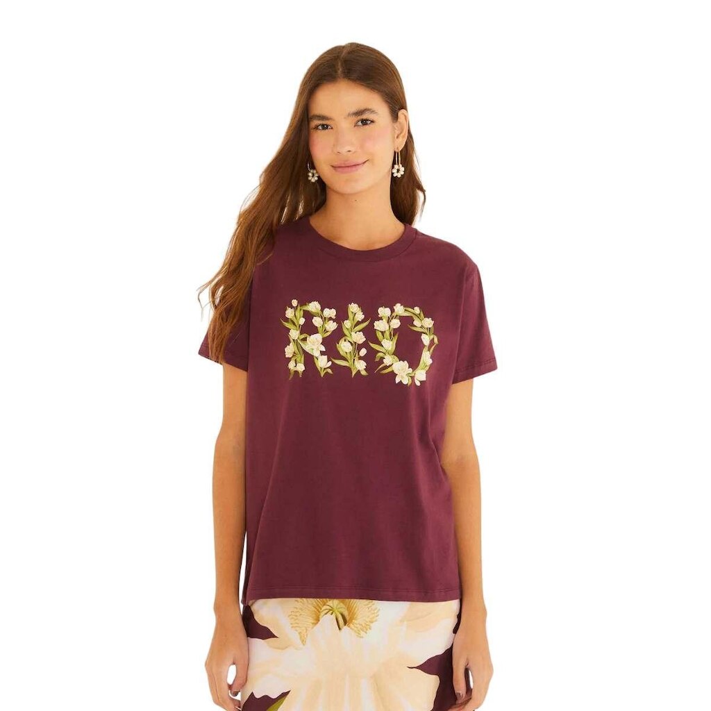 Tshirt Média Farm Rio Tulipa Roxo Ameixa