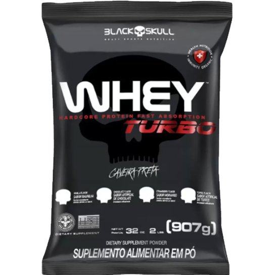 Turbo Whey Protein Nutri Isolado e Concentrado Caveira Preta 900g Morango - Black Skull Menor preço em Turbo Whey Protein Nutri Isolado e Concentrado Caveira Preta 900g Morango - Black Skull