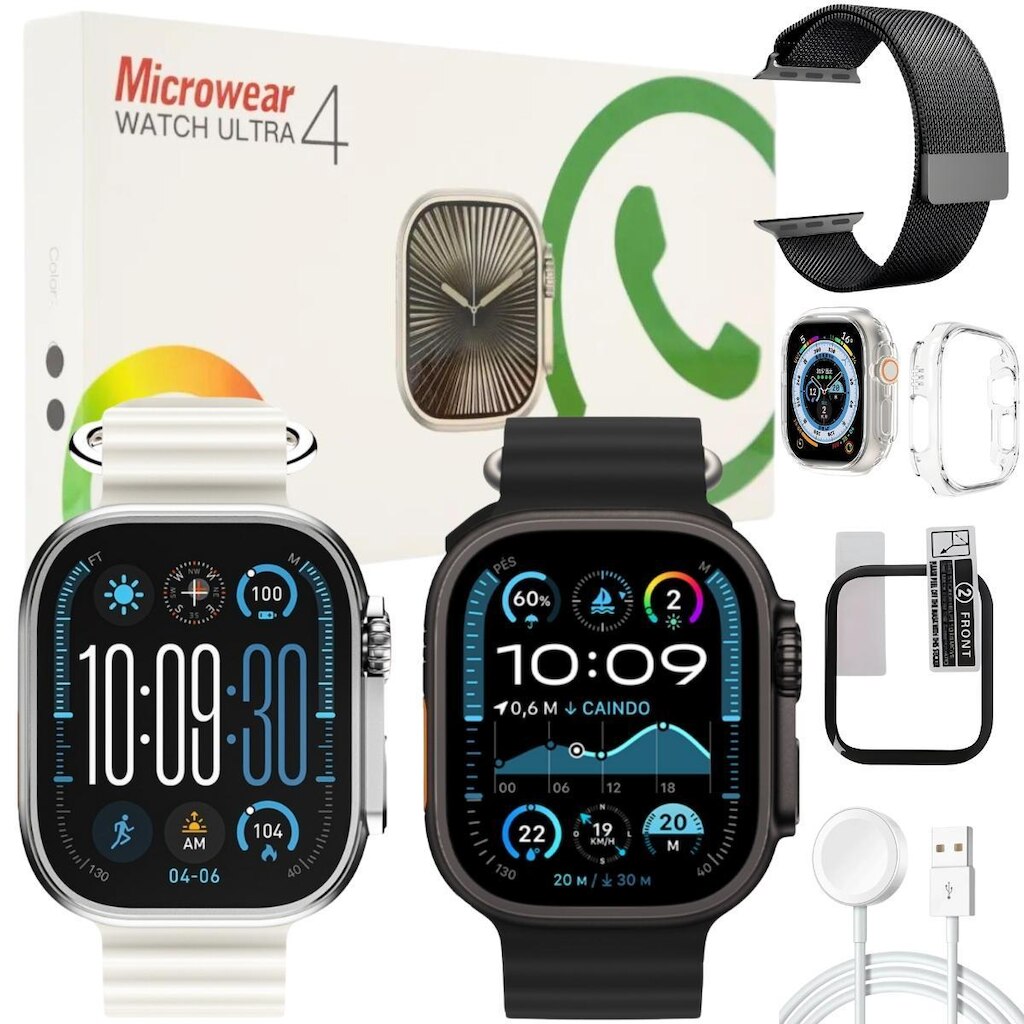 U4 Plus Relógio Inteligente Ultra 49mm Lançamento Microwear Chatgpt Kit C/ Pulseira Pelicula Case