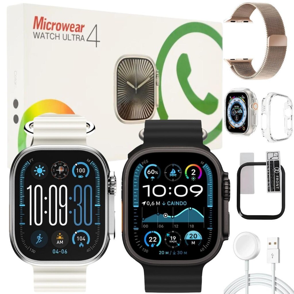 U4 Plus Relógio Inteligente Ultra 49mm Lançamento Microwear Chatgpt Kit C/ Pulseira Pelicula Case