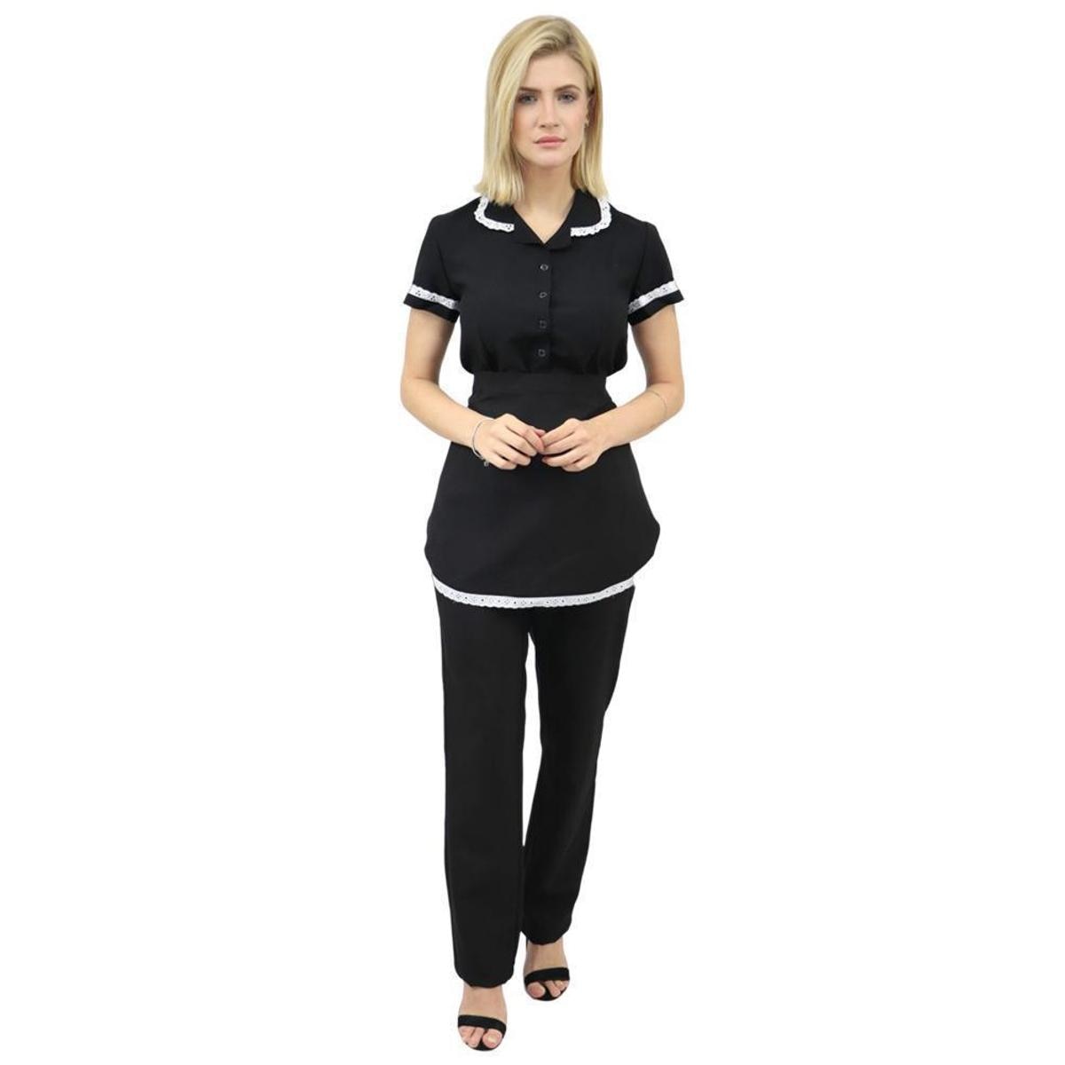 Uniforme Empregada Doméstica Camisete + Calça - Preto | Netshoes